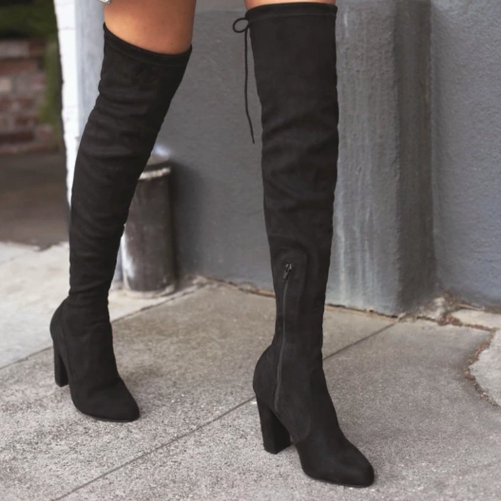 Lulus So Much Yes Black Suede Over the Knee Boots
